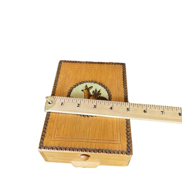 Vintage Wood Designed Box with Hinged Lid-decorative pulls-Wood Burning Decor - Picture 6 of 7